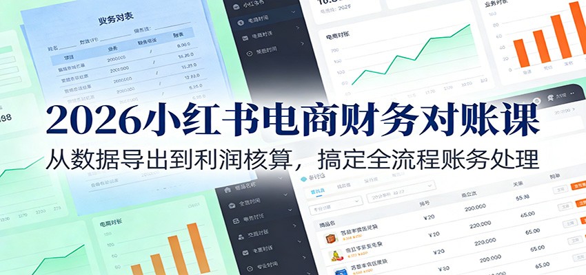 2026小红书电商财务对账课：从数据导出到利润核算，搞定全流程账务处理-鼎铸网