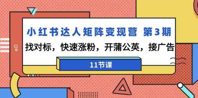 小红书达人矩阵变现营第3期,找对标,快速涨粉,开蒲公英,接广告(11节课)-鼎铸网
