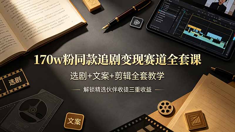 170w粉博主同款追剧变现赛道全套课，选剧+文案+剪辑全套教学，解锁精选伙伴收徒三重收益-鼎铸网