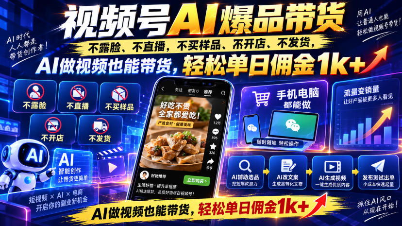 c8e2b9740e27fb9cc58293ec480aac10.jpeg 视频号Ai爆品带货,不露脸、不直播、不买样品、不开店、不发货,AI做视频也能带货,轻松单日佣金1k+