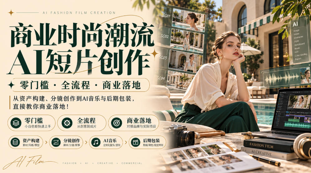 商业时尚潮流AI短片创作｜零门槛・全流程・商业落地，从资产构建、分镜创作到AI音乐与后期包装，直接教你商业落地！-鼎铸网