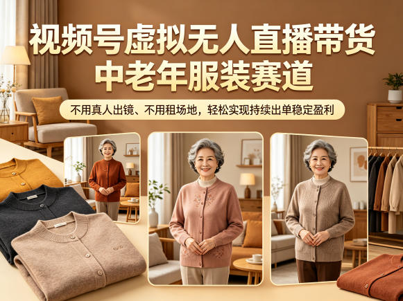 视频号虚拟无人直播带货中老年服装赛道,不用真人出镜、不用租场地,轻松实现持续出单稳定盈利-鼎铸网