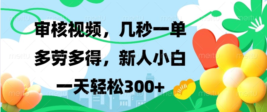 审核视频，几秒一单，多劳多得，新人小白一天轻松300+-鼎铸网