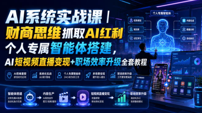 AI系统实战课｜财商思维抓取AI红利｜个人专属智能体搭建，AI短视频直播变现+职场效率升级全套教程-鼎铸网