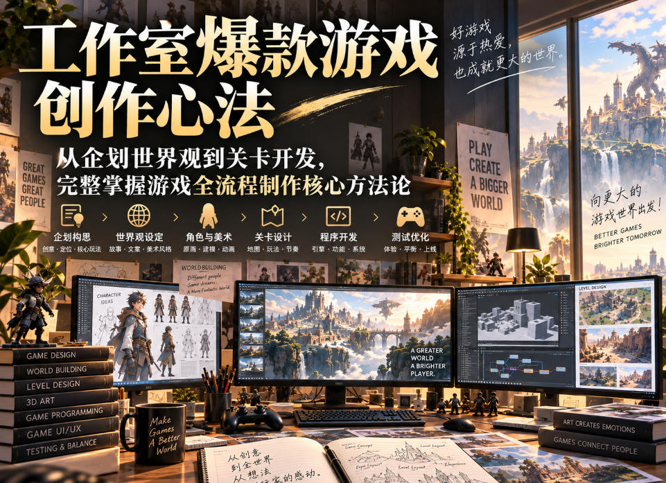 工作室爆款游戏创作心法|从企划世界观到关卡开发,完整掌握游戏全流程制作核心方法论-鼎铸网