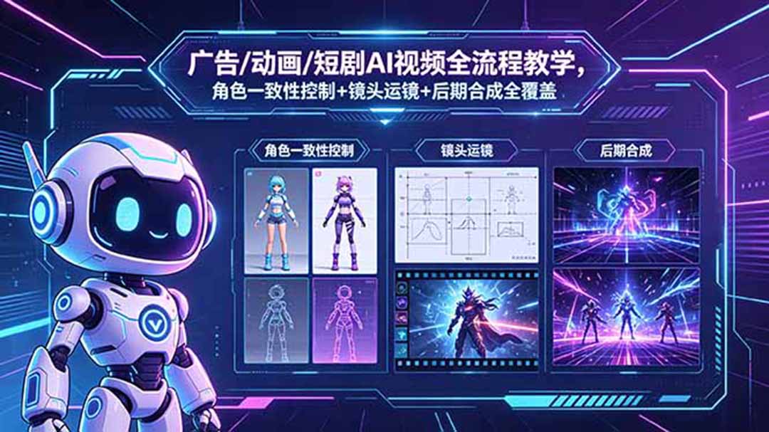 广告/动画/短剧AI视频全流程教学,角色一致性控制+镜头运镜+后期合成全覆盖-鼎铸网