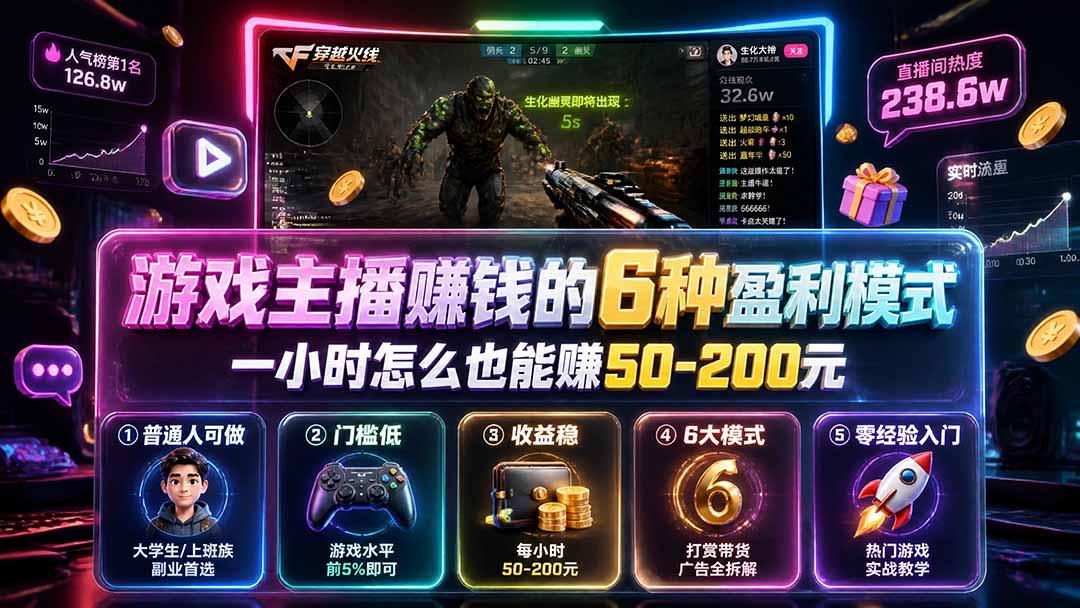 付费文章:游戏主播赚钱的6种盈利模式,一小时怎么也能赚50-200元-鼎铸网