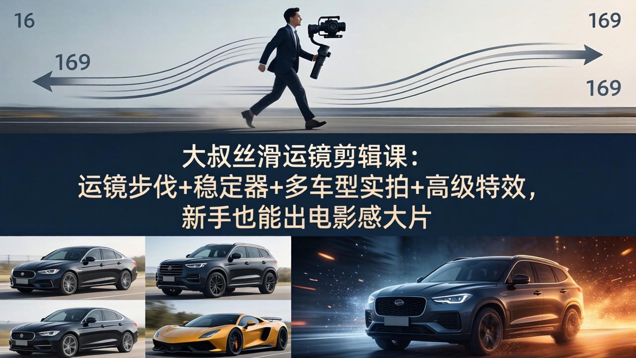 大叔丝滑运镜剪辑课:运镜步伐+稳定器+多车型实拍+高级特效,新手也能出电影感大片-鼎铸网