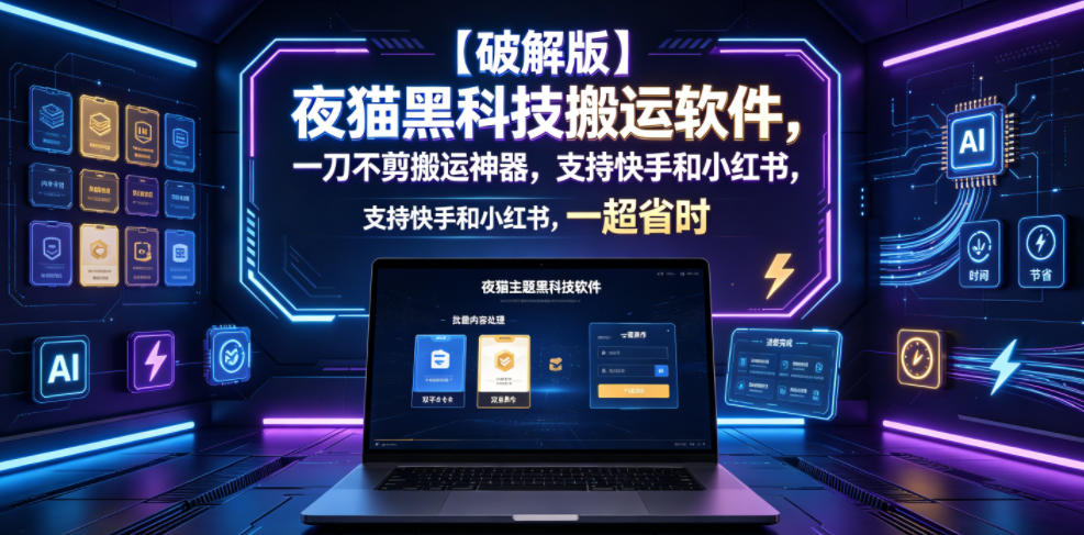 【破解版】夜猫黑科技搬运软件，一刀不剪搬运神器，支持快手和小红书，一键搬运超省时！-鼎铸网
