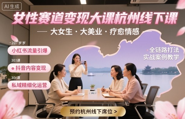 cc02293c386fc802bad30c661feb9cd2.jpeg 女性赛道变现大课杭州线下,大女生,大美业,疗愈情感,一套小红书、抖音、私域全链路打法