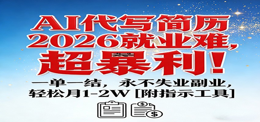 AI代写简历，2026就业难，超暴利！一单一结，永不失业副业，轻松月1-2W【附指令工具】-鼎铸网