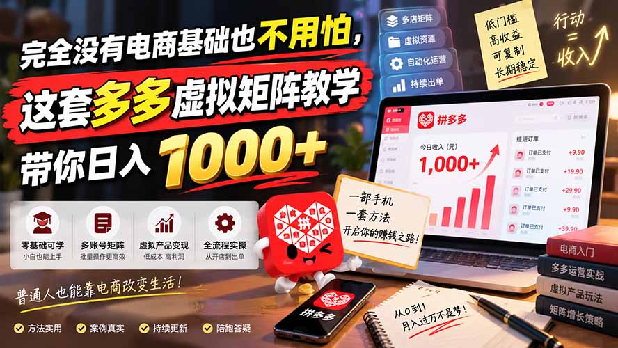 cd153c76b7938e457979da3f5c7b111a.jpeg 完全没有电商基础也不用怕,这套多多虚拟矩阵教学带你日入 1000+