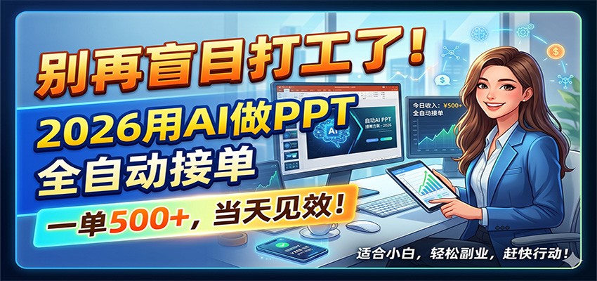别再盲目打工了!2026用AI做PPT全自动接单,一单5张+,当天见效!-鼎铸网