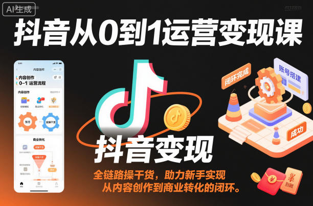 cde8a22003630c6b9fdf6ccb0774ba99.jpeg 抖音从0到1运营变现课,全链路实操干货,助力新手实现从内容创作到商业转化的闭环