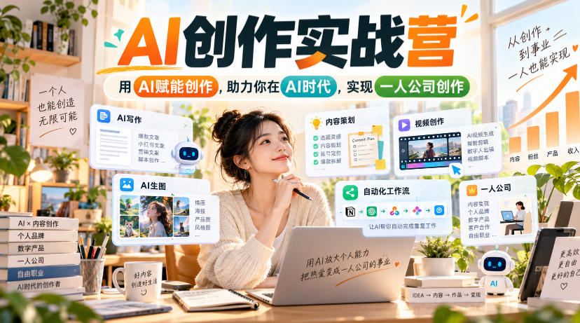 AI创作实战营,用AI赋能创作,助力你在AI时代,实现一人公司创作-鼎铸网