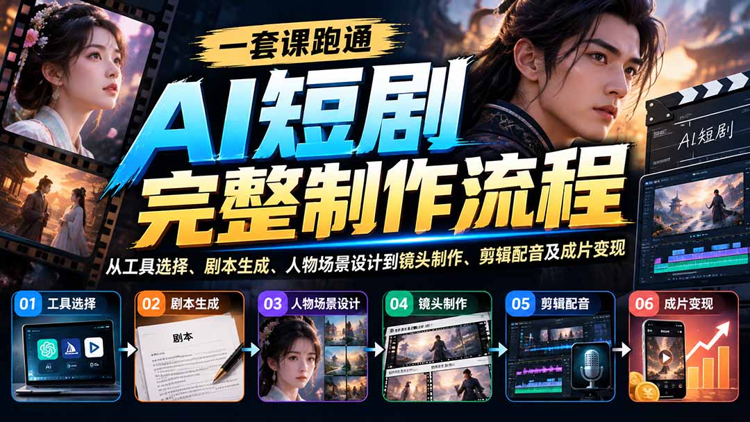 ced2aa416e36e4ce2494c2661626ad05.jpeg 一套课跑通AI短剧完整制作流程:从工具选择、剧本生成、人物场景设计到镜头制作、剪辑配音及成片变现