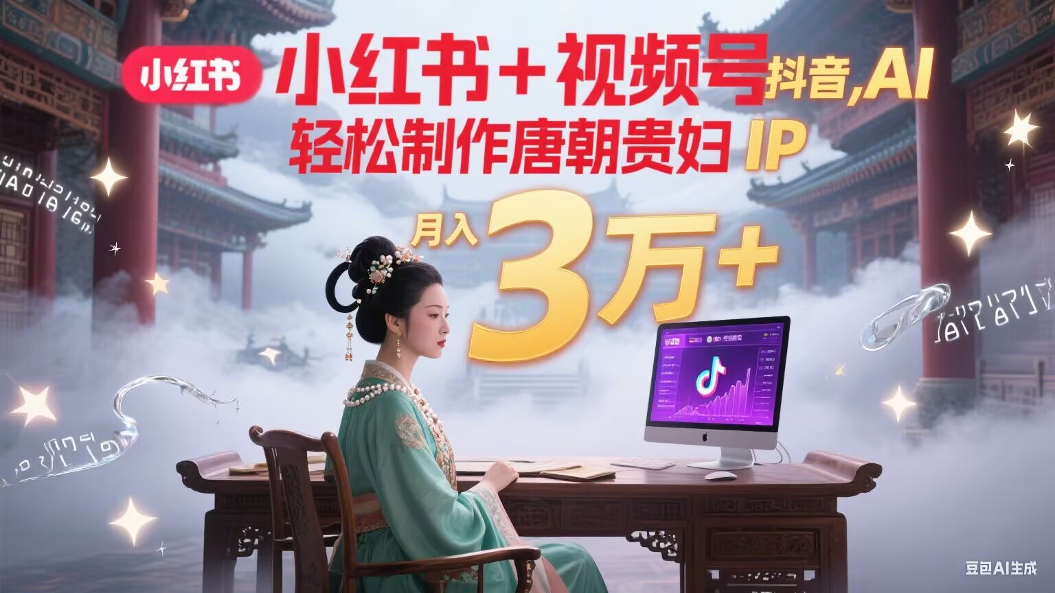 cf0bbf4e1528cf708fb738c1e94dc95e.jpeg 小红书+视频号+抖音,AI轻松制作唐朝贵妇IP,毒鸡汤、励志、减肥瘦身、养生赛道轻松切入,每天30分钟,轻松产出N条,月入3万+