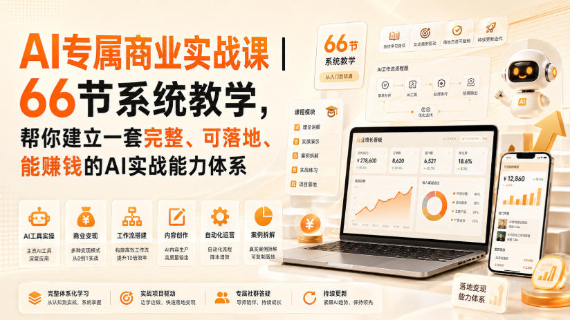 AI专属商业实战课｜66节系统教学，帮你建立一套完整、可落地、能賺钱的AI实战能力体系-鼎铸网