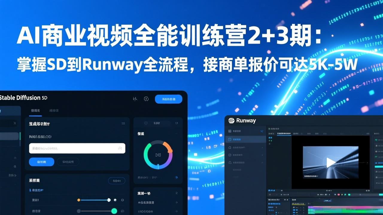 cfe68a1b364f969275e81cfc431e5277.jpeg AI商业视频全能训练营2+3期:掌握SD到Runway全流程,接商单报价可达5K-5W