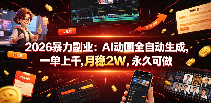 2026暴力副业：AI动画全自动生成，一单上千，月稳2W，永久可做【揭秘】-鼎铸网