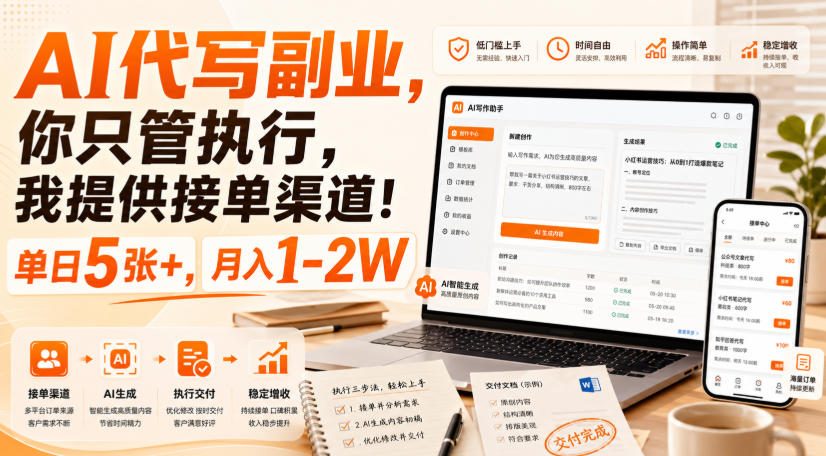 AI代写副业，你只管执行，我提供接单渠道！单日5张+，月入1-2W【揭秘】-鼎铸网
