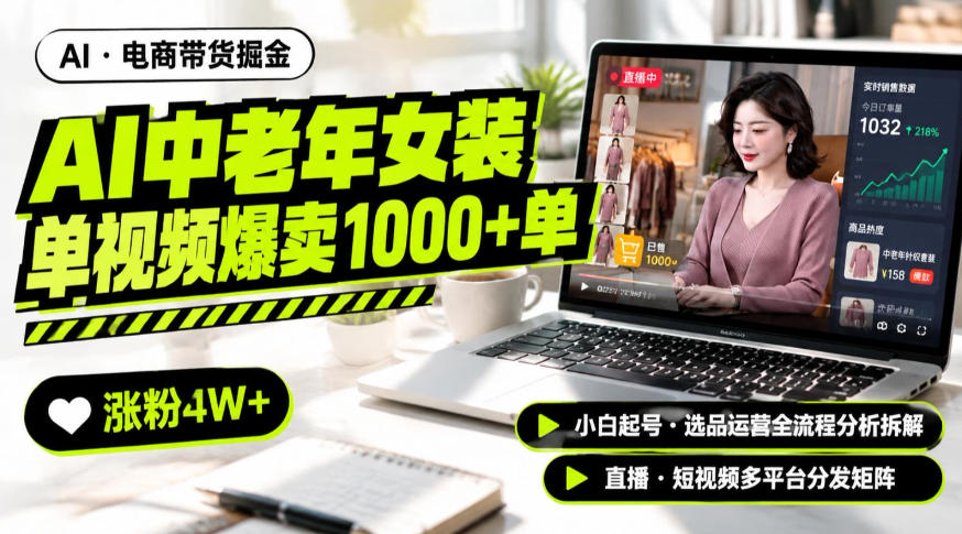 AI中老年服装带货赛道新玩法，一个视频卖出1000多单涨粉4W+，小白起号选品运营全流程分析拆解-鼎铸网