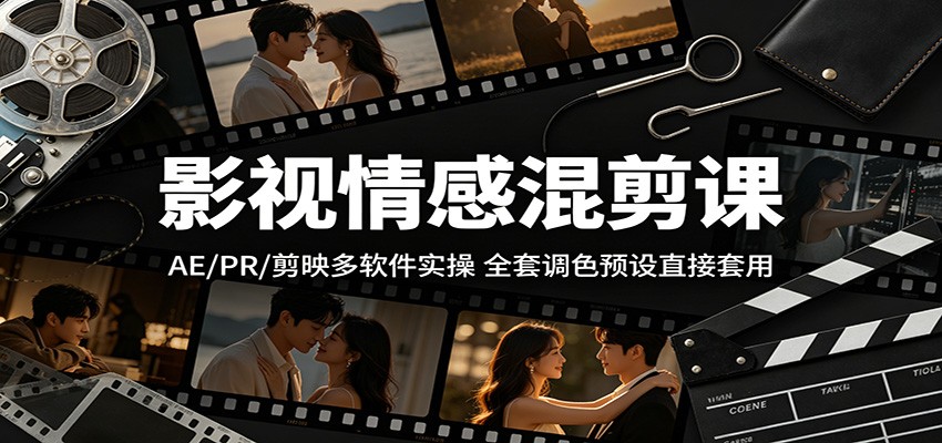 影视情感混剪课：AE/PR/剪映多软件实操，全套调色预设直接套用-鼎铸网