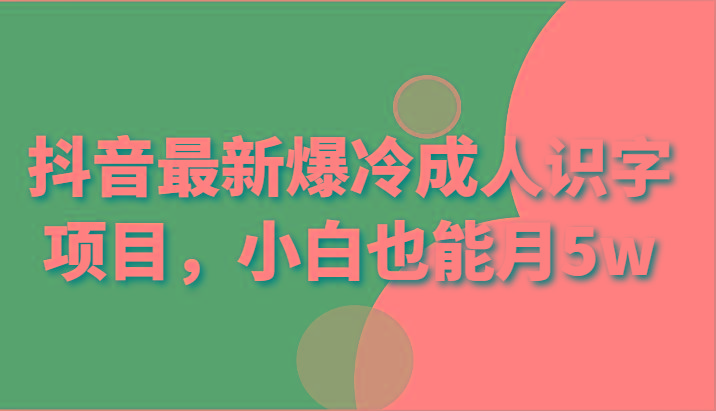 抖音最新爆冷成人识字项目,小白也能月5w-鼎铸网