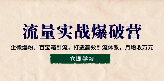 流量实战爆破营:企微爆粉、百宝箱引流,打造高效引流体系,月增收万元-鼎铸网