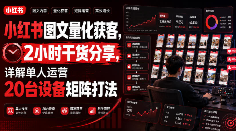 d1d3ff5ebb33db66d75ac40efe596f96.jpeg 小红书图文量化获客,2小时干货分享,详解单人运营20台设备矩阵打法