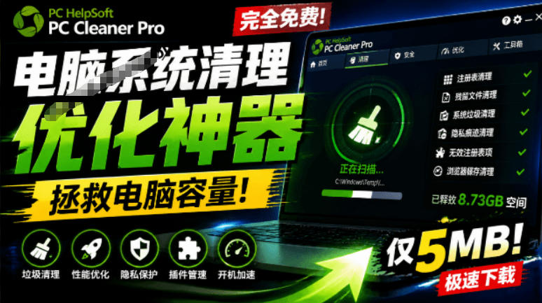 d2d282e0416160cd7ac8e1339f36e489.jpeg 轻松吊打Win系统自带工具!电脑清理神器,拯救电脑容量,仅5MB,完全免费使用PC Cleaner Pro