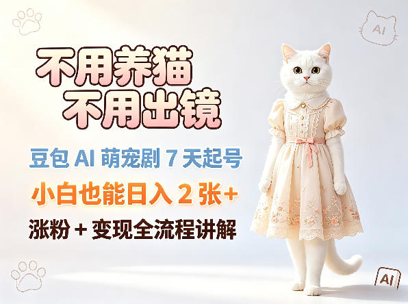 d3016097eeadcad2d47431012dc9f44b.jpeg 不用养猫不用出镜,豆包AI萌宠剧7天起号,小白也能日入2张+,涨粉+变现全流程讲解