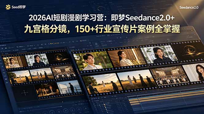 2026AI短剧漫剧学习营：即梦Seedance2.0+九宫格分镜，150+行业宣传片案例全掌握-鼎铸网