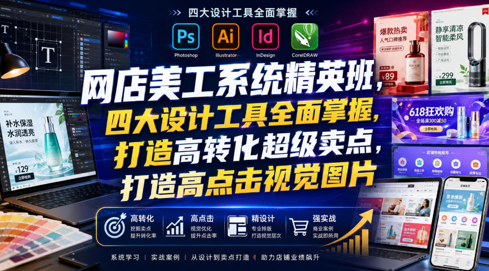 d361d6bc931722b71de913bab6649c5c.jpeg 网店美工系统精英班,四大设计工具全面掌握,打造高转化超级卖点,打造高点击视觉图片(2026年7月)