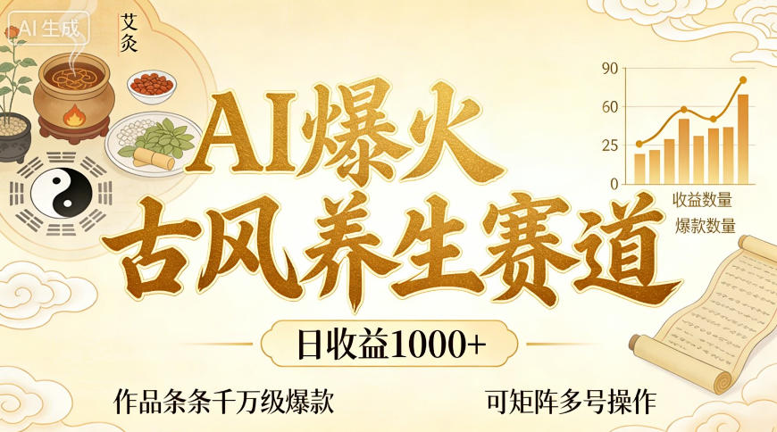 d365481afb19a5a825bb2be3c61f2efd.jpeg AI爆火古风养生赛道,日收益1k+单条作品点赞破万+,可矩阵多号操作【揭秘】