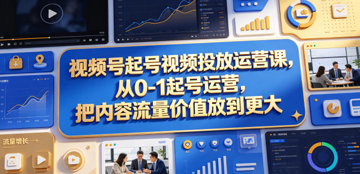 视频号起号视频投放运营课,从0-1起号运营,把内容流量价值放到更大-鼎铸网