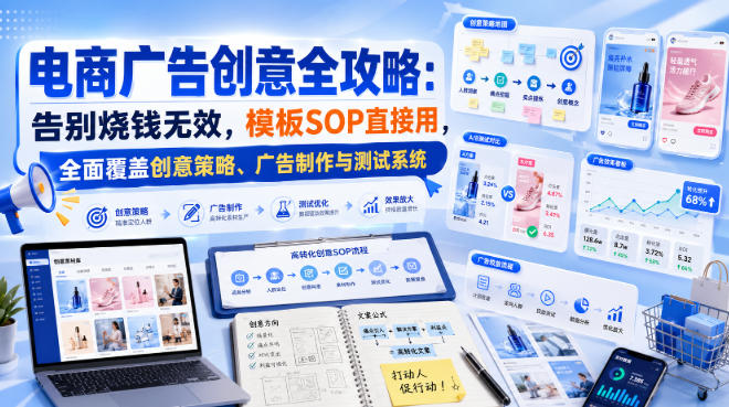 d5861e9d2e3ac4aee6cce41b8af59734.jpeg 电商广告创意全攻略:告别烧钱无效,模板SOP直接用,全面覆盖创意策略、广告制作与测试系统【原创双语字幕】