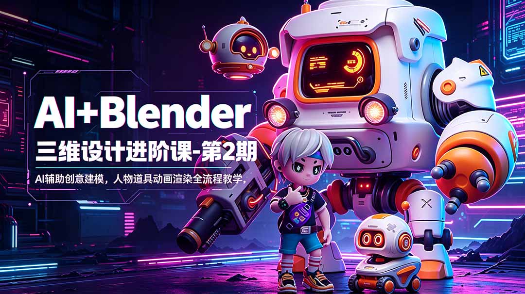 AI+Blender三维设计进阶课-第2期:AI辅助创意建模,人物道具动画渲染全流程教学-鼎铸网