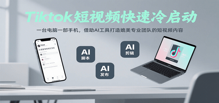 Tiktok短视频快速冷启动，一台电脑一部手机，借助AI工具打造媲美专业团队的短视频内容-鼎铸网