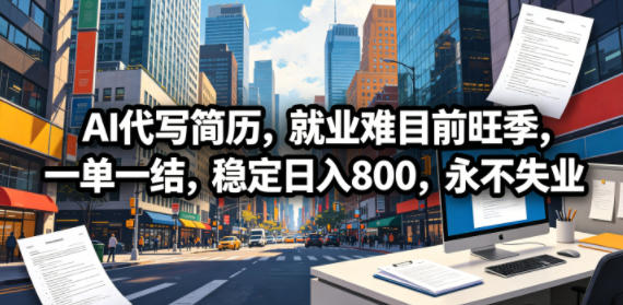 AI代写简历,就业难目前旺季,一单一结,稳定日入800,永不失业-鼎铸网