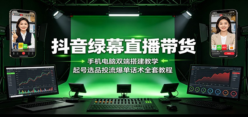 抖音绿幕直播带货：手机电脑双端搭建教学，起号选品投流爆单话术全套教程-鼎铸网