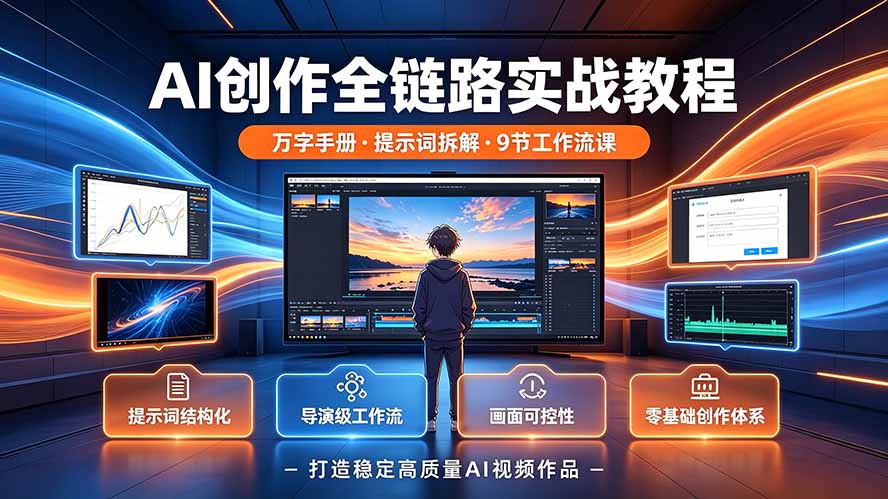 d6304166c2670278091e077d757cbfd9.jpeg AI创作全链路实战教程|万字手册·提示词拆解·9节工作流课,打造稳定高质量AI视频作品