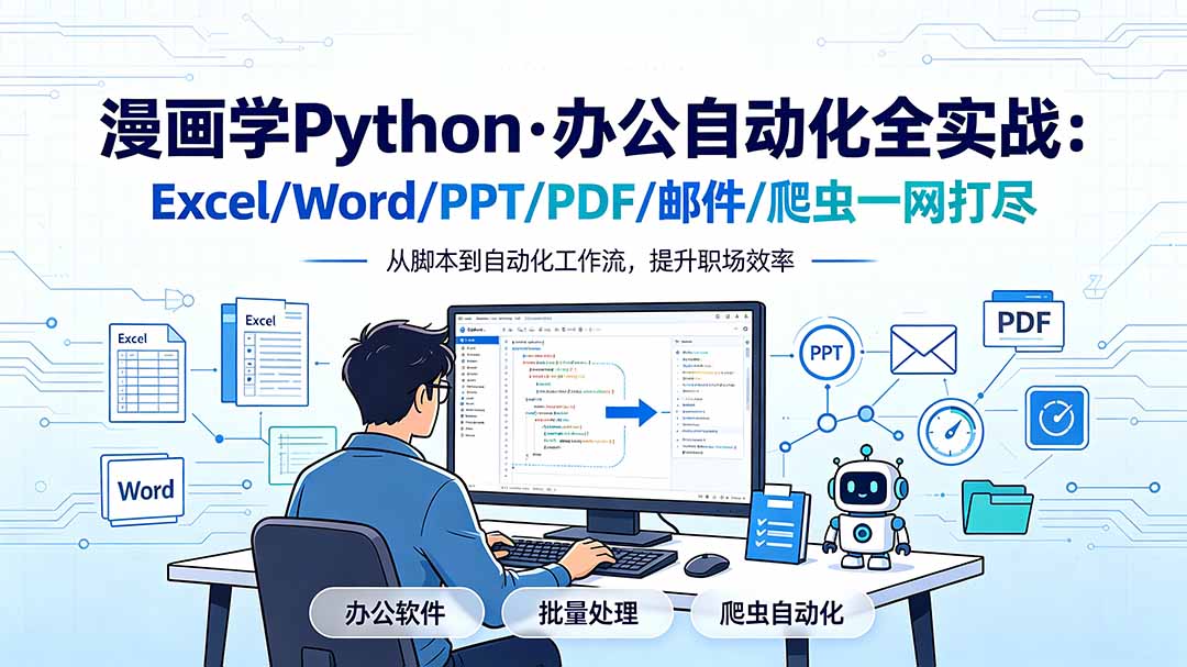 d6d21df347580aaa92eaad21169be313.jpeg 漫画学Python·办公自动化全实战:Excel/Word/PPT/PDF/邮件/爬虫一网打尽