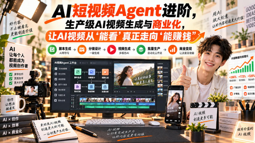 AI短视频Agent进阶，生产级AI视频生成与商业化，让AI视频从”能看”真正走向”能賺钱”-鼎铸网