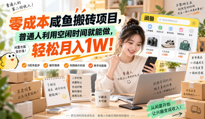 零成本咸鱼搬砖项目，普通人利用空闲时间就能做，轻松月入1W！【揭秘】-鼎铸网