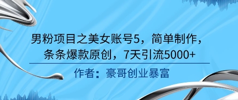 男粉项目之美女账号5，简单制作，条条爆款原创，7天引流5000+-鼎铸网