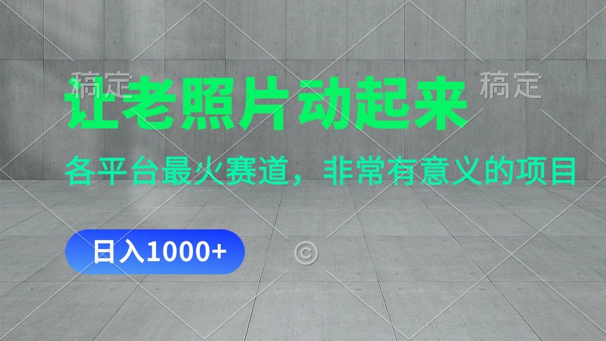 让老照片动起来，一天变现1000+，各平台最火赛道，看完就会-鼎铸网