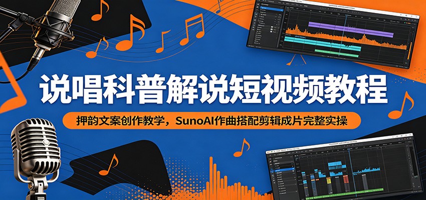 说唱科普解说短视频教程：押韵文案创作教学，SunoAI作曲搭配剪辑成片完整实操-鼎铸网