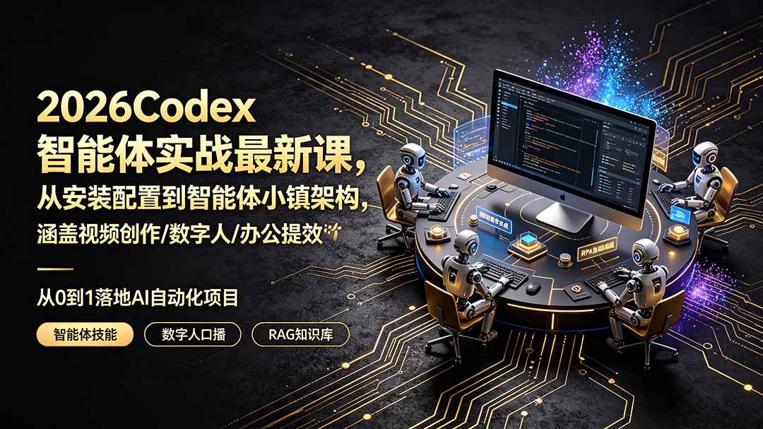 d825960863c56e98ac024c017148a74d.jpeg 2026Codex智能体实战最新课,从安装配置到智能体小镇架构,涵盖视频创作/数字人/办公提效全技能
