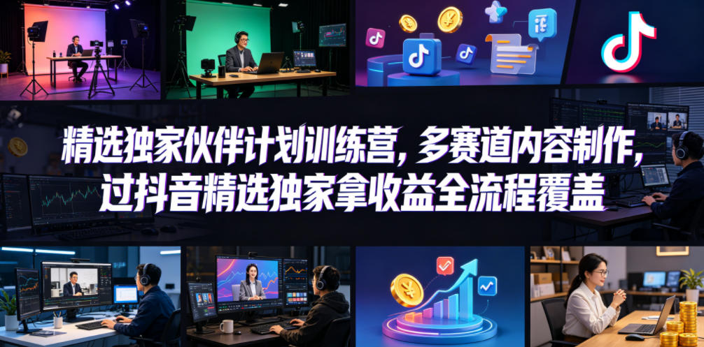 小豁食堂精选独家伙伴计划训练营,多赛道内容制作,过抖音精选独家拿收益全流程覆盖-鼎铸网